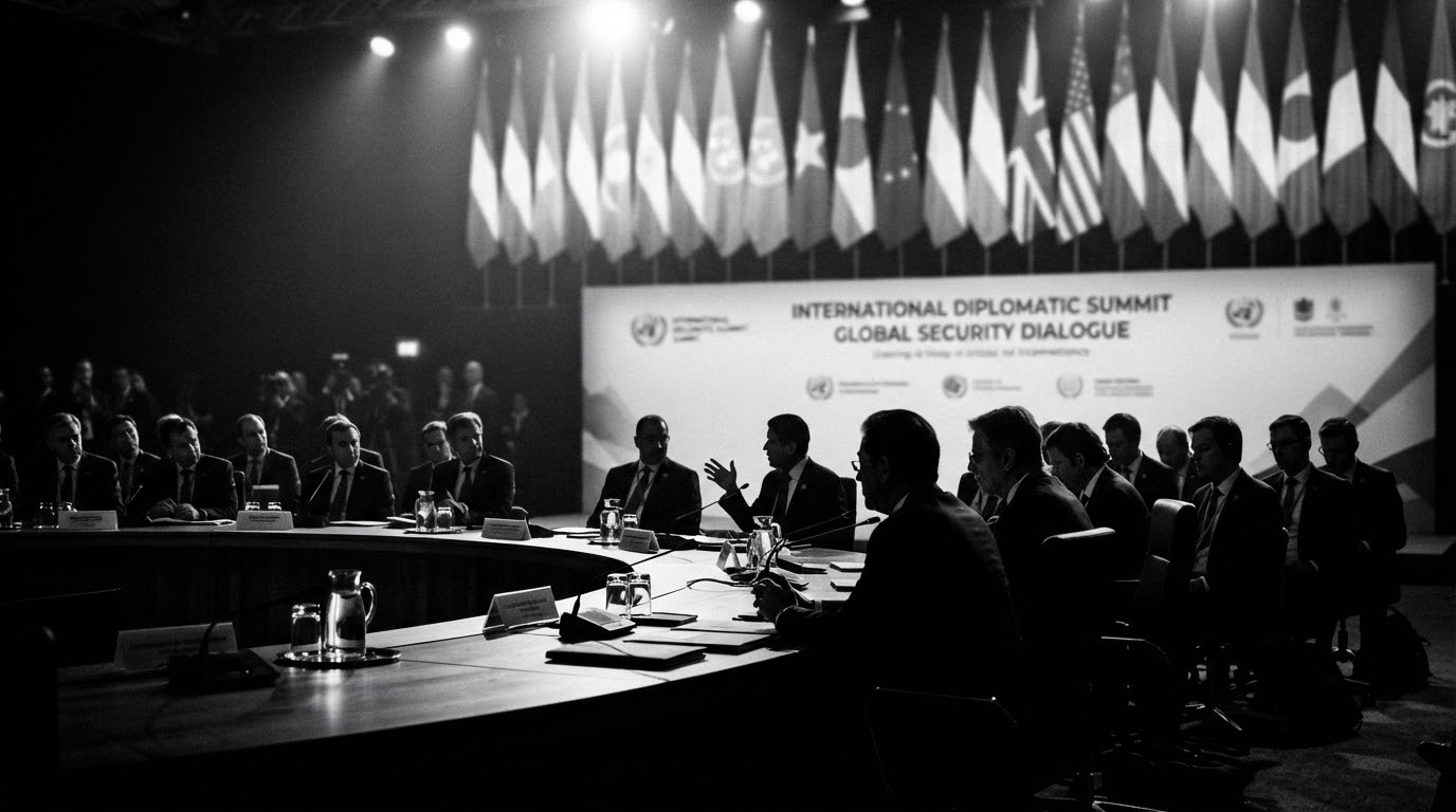 Conference room prepared for an international policy forum