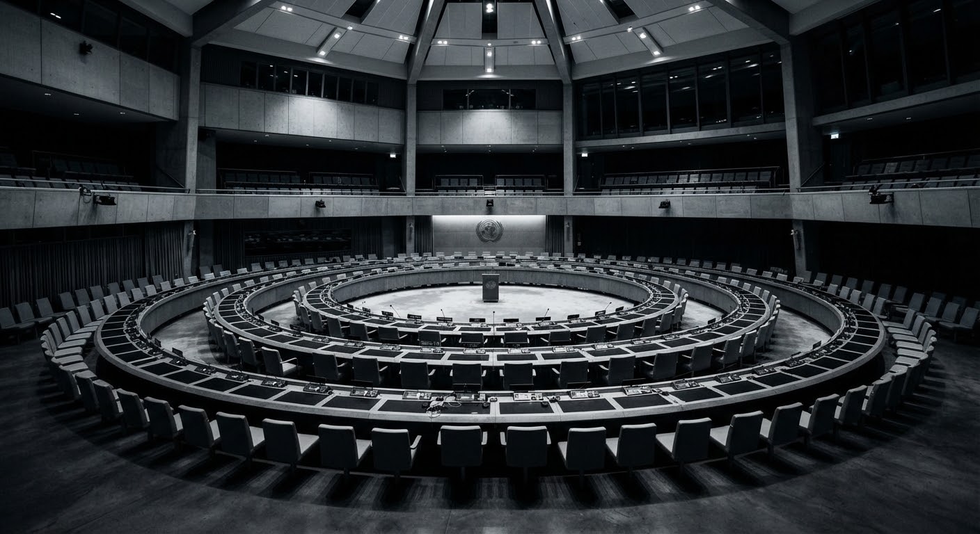 Large international chamber arranged for multilateral dialogue