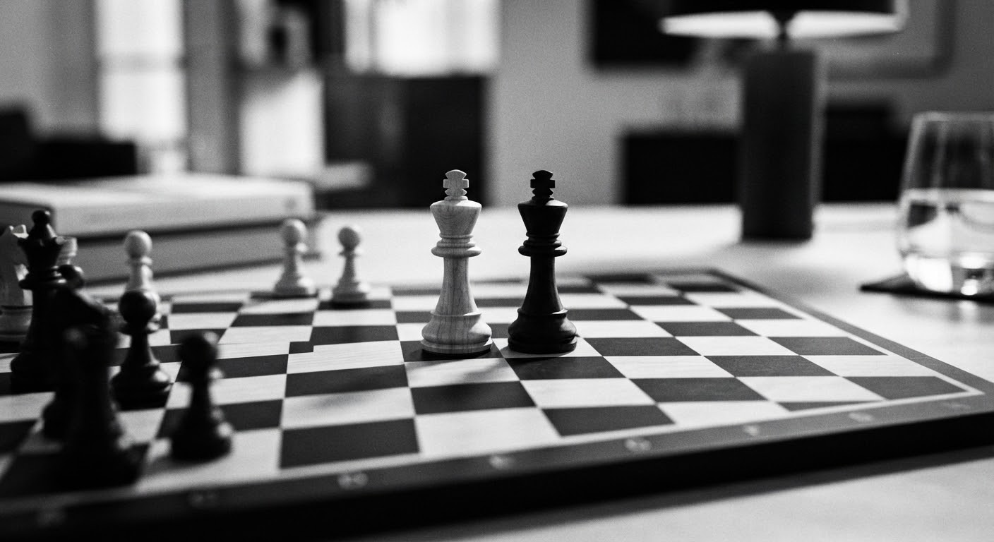 Black-and-white chessboard used as a visual metaphor for strategic choices