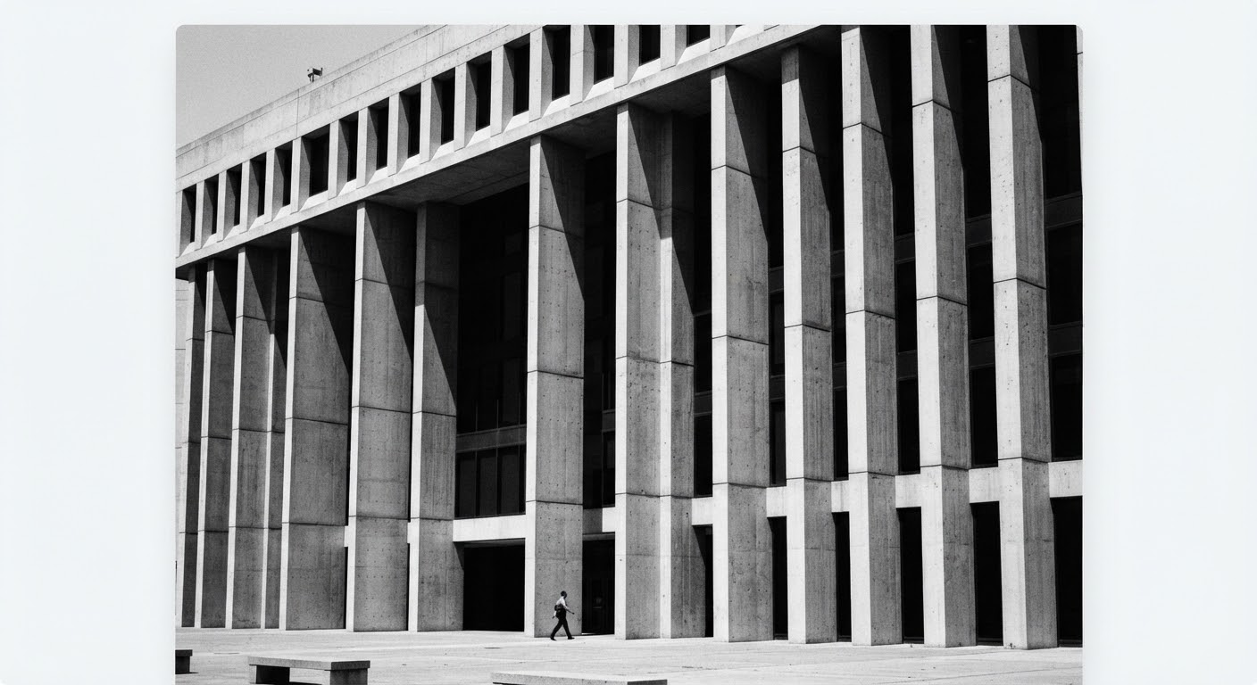 Modern institutional facade with strong vertical columns