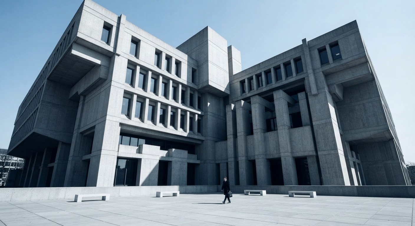 Institutional building in Geneva viewed across an open civic forecourt
